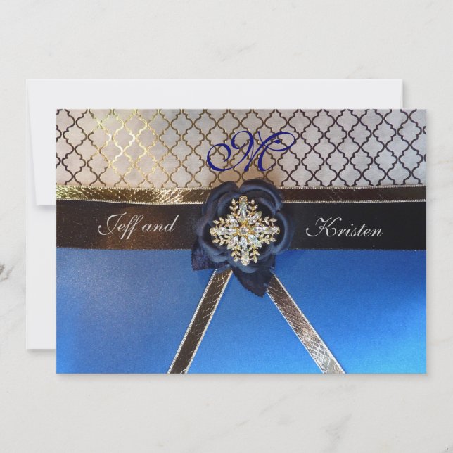 Invitations d'Aqua et de mariage de bleu royal (Devant)