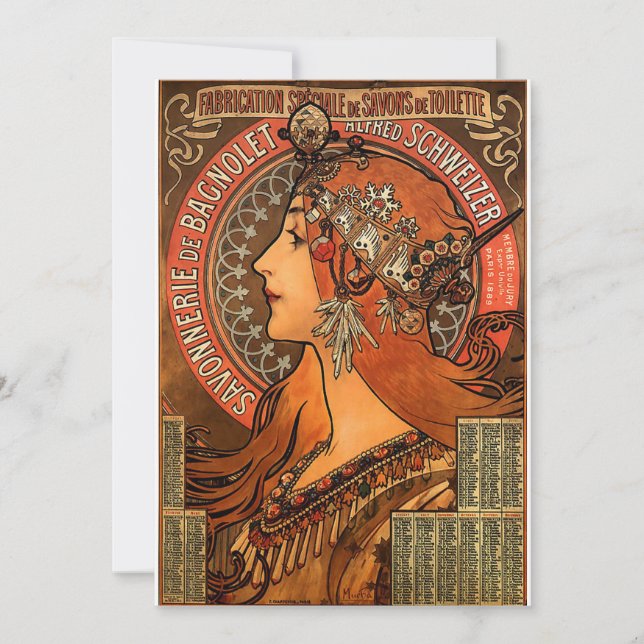 Invitations d'art Vintage Mucha (Devant)