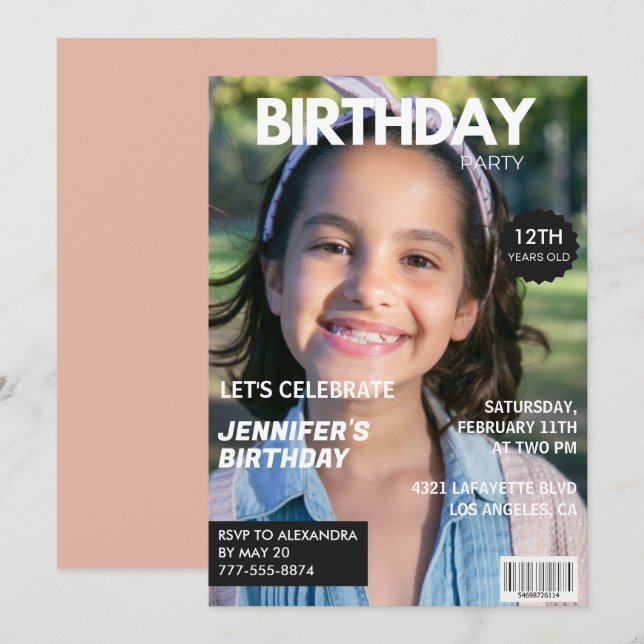 Invitations de 12e anniversaire Girl Magazine Couv (Devant / Derrière)