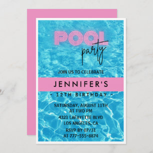 Invitations de 12e anniversaire Pool Party été