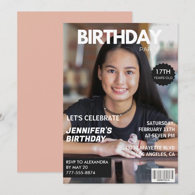 Invitations de 17e anniversaire Girl Magazine Couv (Devant / Derrière)