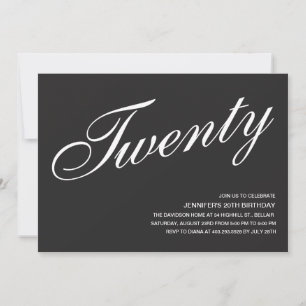 Invitations de 20 ans en noir et blanc