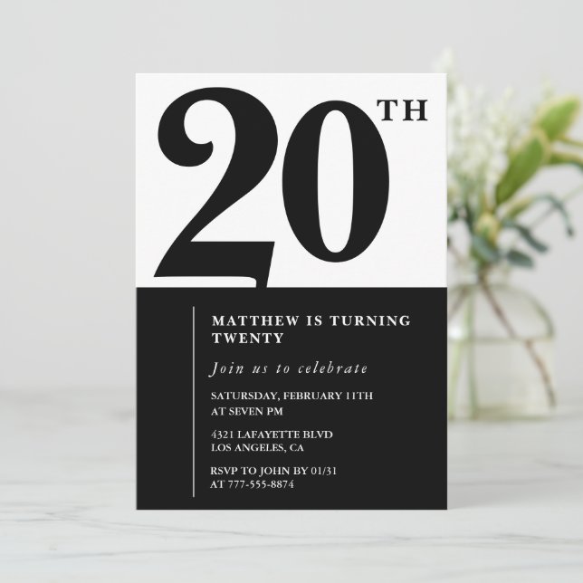 Invitations de 20e anniversaire Black and White El (Debout devant)