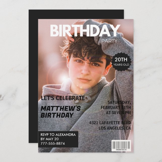 Invitations de 20e anniversaire pour lui Magazine  (Devant / Derrière)