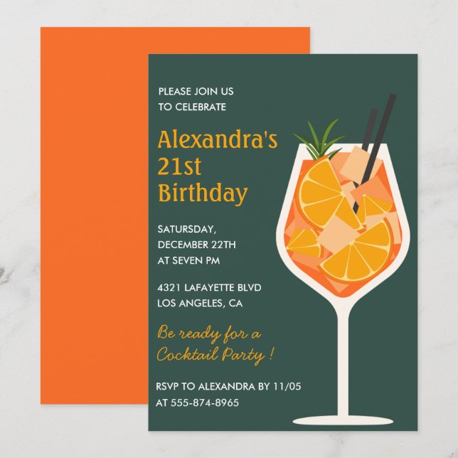 Invitations de 21e anniversaire Cocktail Elégant M (Devant / Derrière)