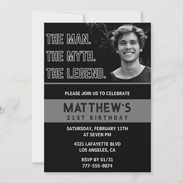 Invitations de 21e anniversaire L'homme La Légende (Devant)