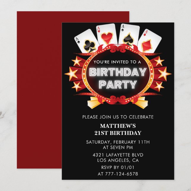 Invitations de 21e anniversaire Men Casino Poker (Devant / Derrière)