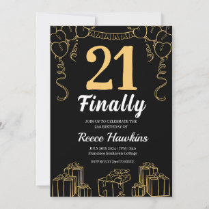 invitations de 21e anniversaire moderne noir et bl