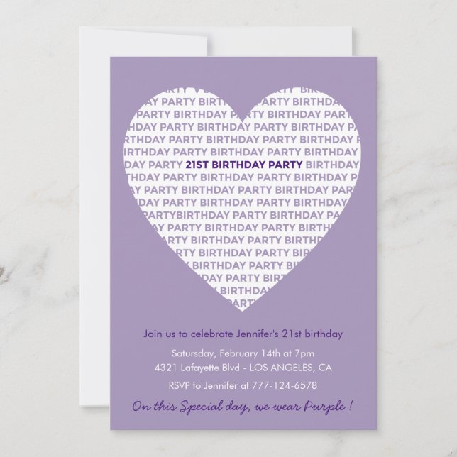 Invitations de 21e anniversaire Typography Sweet (Devant)