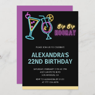Invitations de 22e anniversaire Cocktail Neon Glow