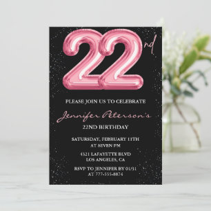 Invitations de 22e anniversaire Pink Balloon Glam 