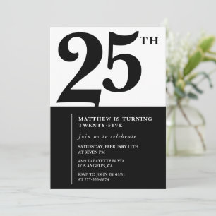 Invitations de 25e anniversaire Black White Elegan