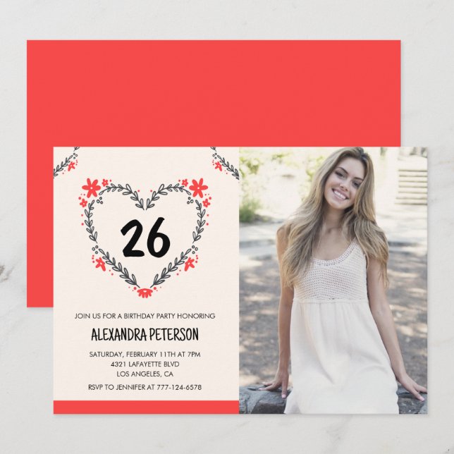 Invitations de 26e anniversaire pour son coeur flo (Devant / Derrière)