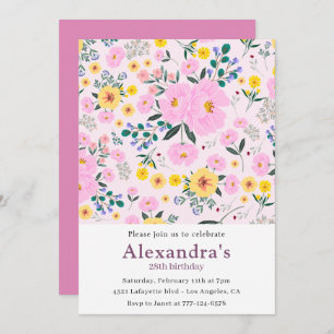 Invitations de 28e anniversaire Boho Floral Pink