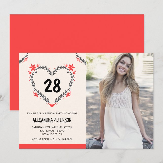 Invitations de 28e anniversaire pour son coeur flo (Devant / Derrière)