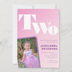 Invitations de 2e anniversaire Girl Pink Gradient 
