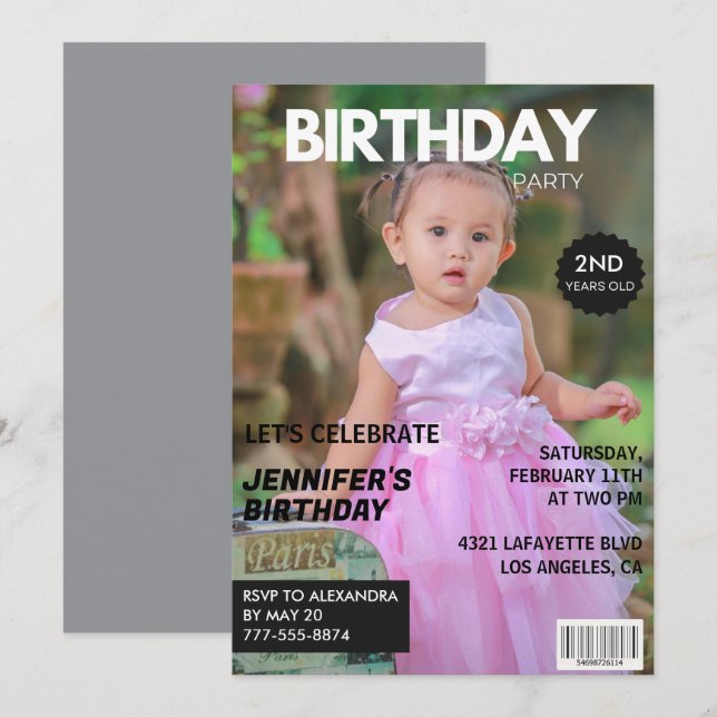 Invitations de 2ème anniversaire pour lui Magazine (Devant / Derrière)