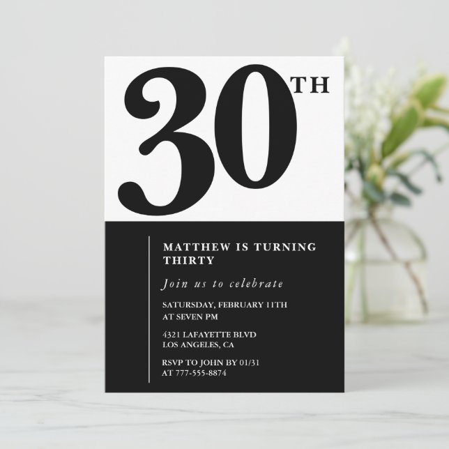 Invitations de 30e anniversaire Black and White El (Debout devant)