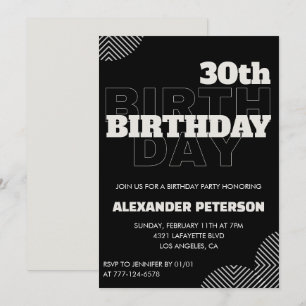 Invitations de 30e anniversaire Hommes Black Party
