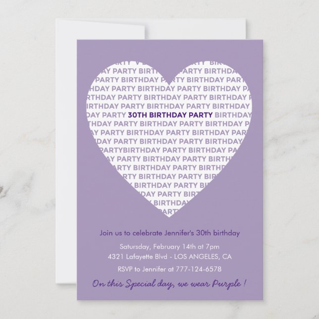 Invitations de 30e anniversaire Typography Sweet (Devant)