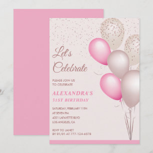 Invitations de 31e anniversaire Pink Balloons Conf