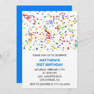Invitations de 31e anniversaire Rainbow Confetti B