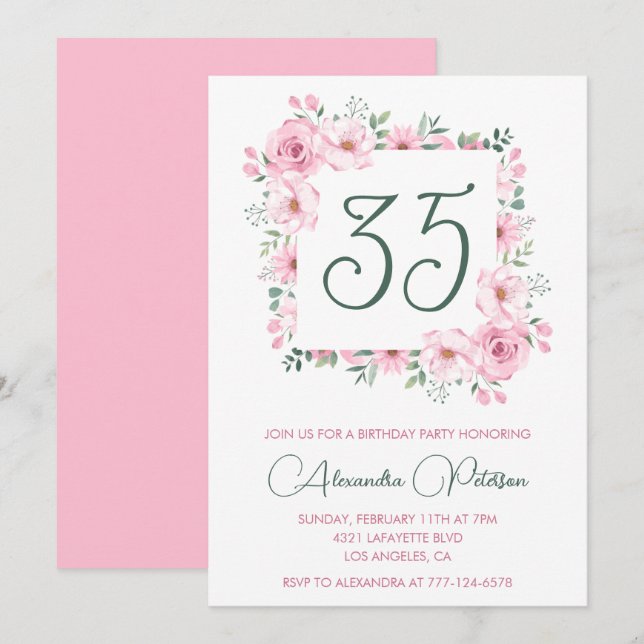 Invitations de 35e anniversaire Floral Elegant Pin (Devant / Derrière)