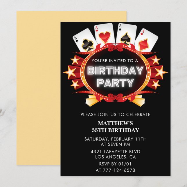 Invitations de 35e anniversaire Men Casino Vegas (Devant / Derrière)