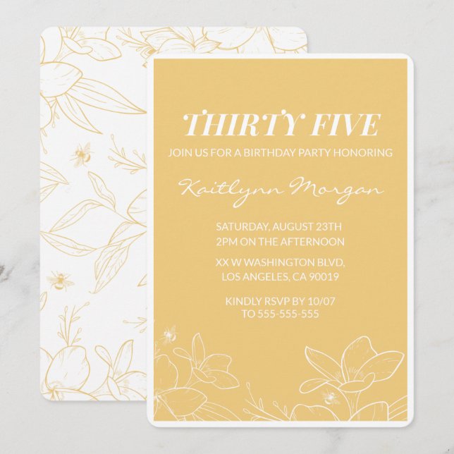 Invitations de 35e anniversaire moderne Brunch Jau (Devant / Derrière)