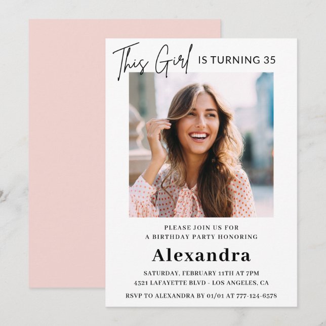 Invitations de 35e anniversaire moderne Photo Eleg (Devant / Derrière)