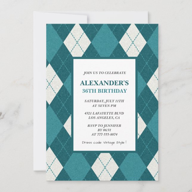 Invitations de 36e anniversaire Hommes Vintage Ble (Devant)