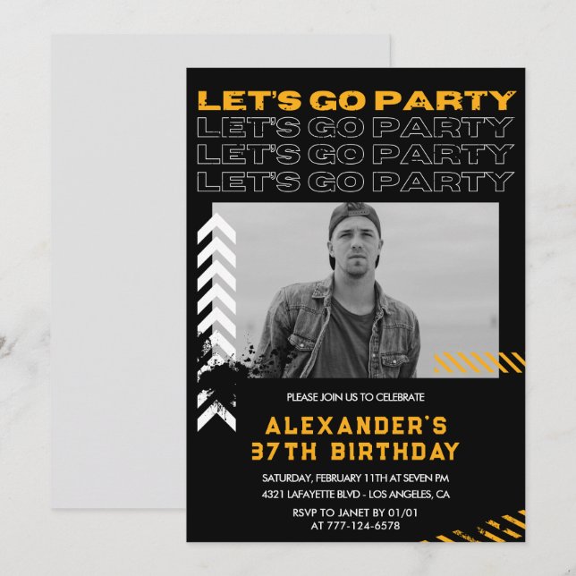 Invitations de 37e anniversaire Homme Photo Spray  (Devant / Derrière)