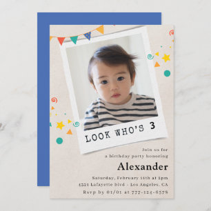 Invitations de 3e anniversaire simples Photo bleue