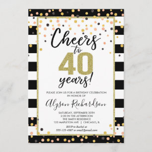Invitations de 40e anniversaire, confettis noir et