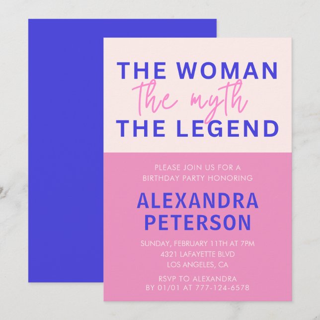 Invitations de 40e anniversaire Funny Woman Myth L (Devant / Derrière)