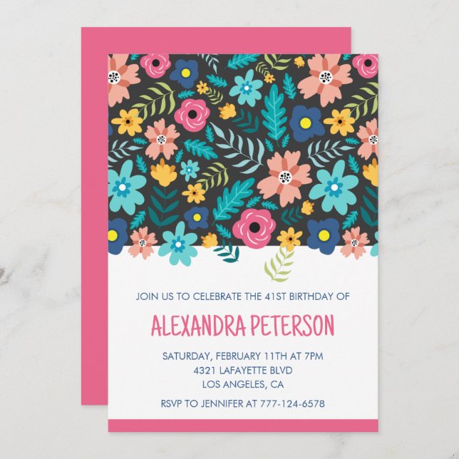 Invitations de 41e anniversaire Floral Pattern Pin (Devant / Derrière)