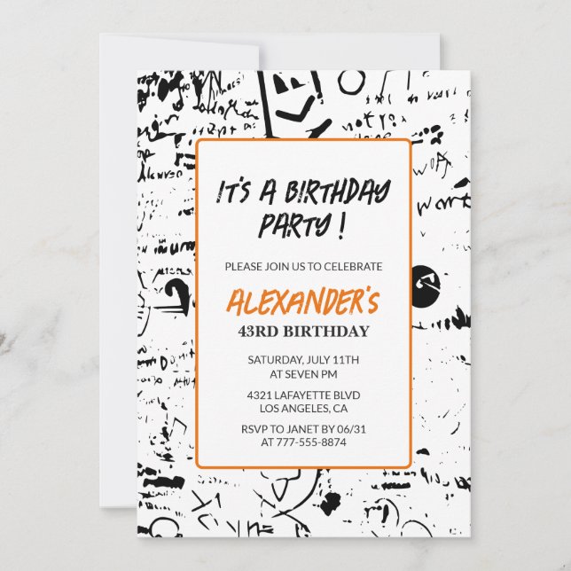 Invitations de 43e anniversaire Hommes Graffiti Pa (Devant)