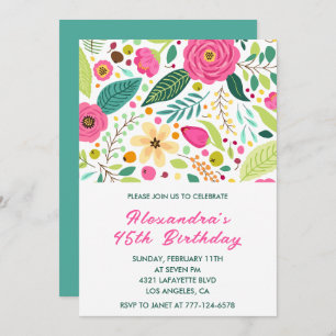 Invitations de 45e anniversaire Fleurs simples col
