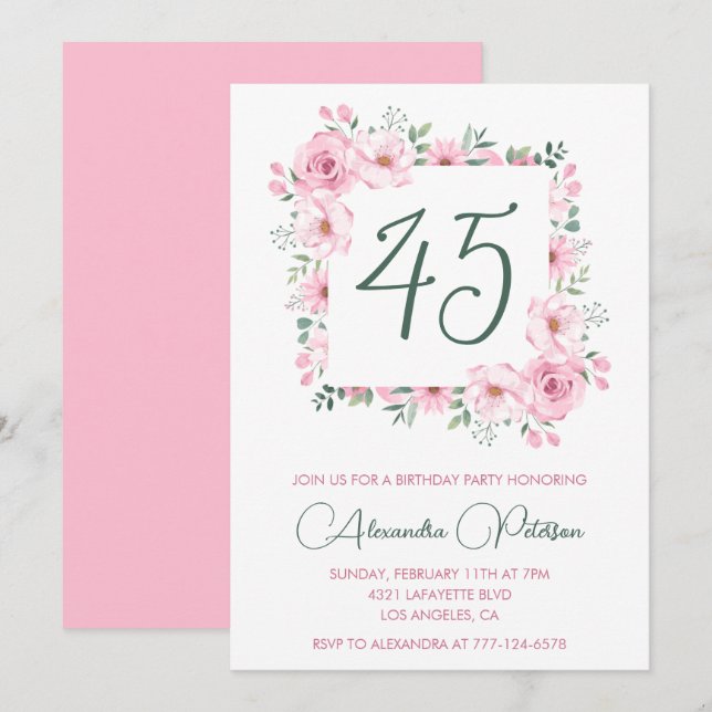 Invitations de 45e anniversaire Floral Elegant Pin (Devant / Derrière)