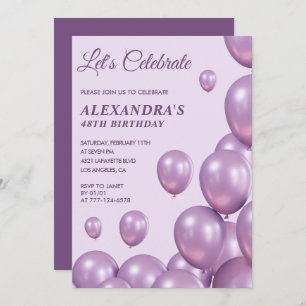 Invitations de 48e anniversaire Ballons Chic Purpl