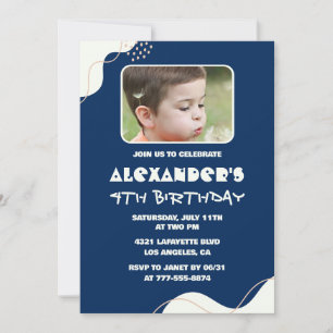 Invitations de 4 ans simples Boy Photo Navy