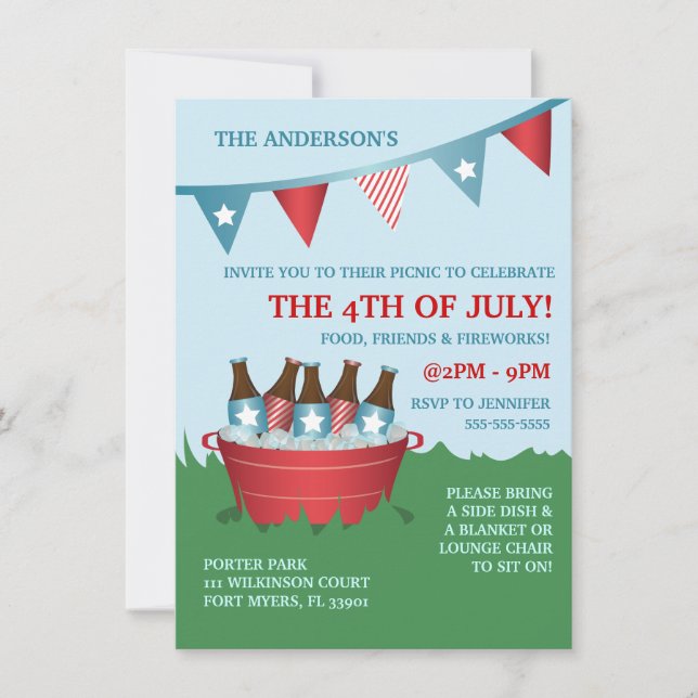 Invitations de 4 juillet de pique-nique (Devant)
