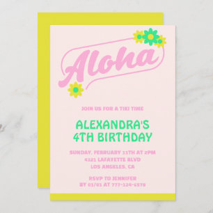 Invitations de 4e anniversaire Tropical Aloha Pink