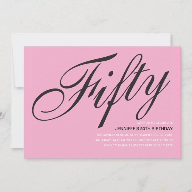 Invitations de 50e anniversaire en noir et rose (Devant)