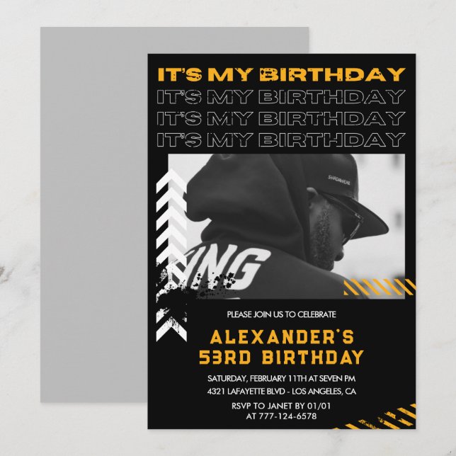 Invitations de 53e anniversaire Homme Photo Spray  (Devant / Derrière)