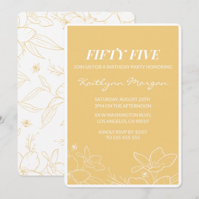 Invitations de 55e anniversaire moderne Brunch Jau (Devant / Derrière)