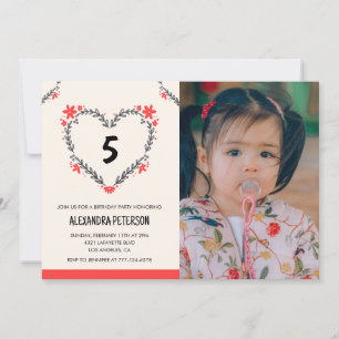 Invitations de 5e anniversaire pour son coeur flor