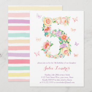 Invitations de 5e anniversaire pour une fille avec