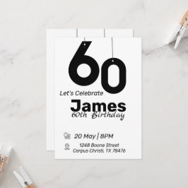 Invitations de 60e anniversaire noir et blanc simp