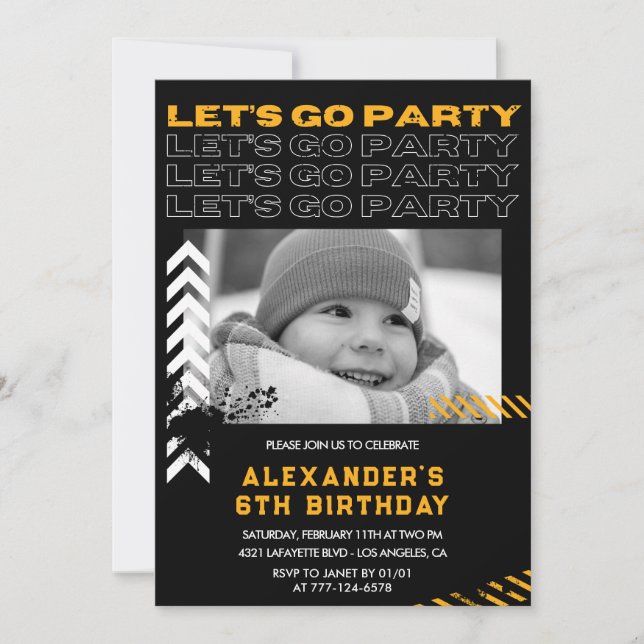 Invitations de 6 ans Noir Boy Photo Spray (Devant)